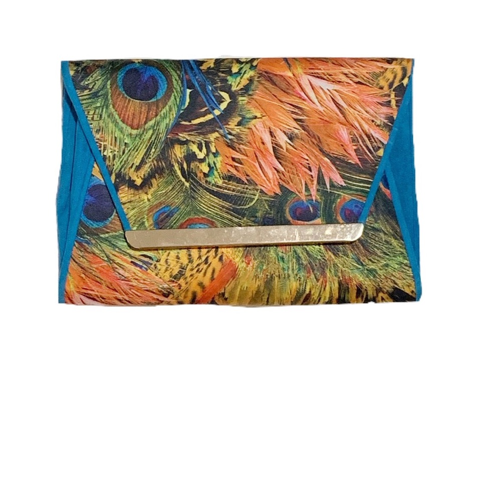 Blue Soft Silky Peacock Print Short Purse